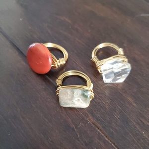 3 NEW Wire Wrapped Gemstone Rings Size 5